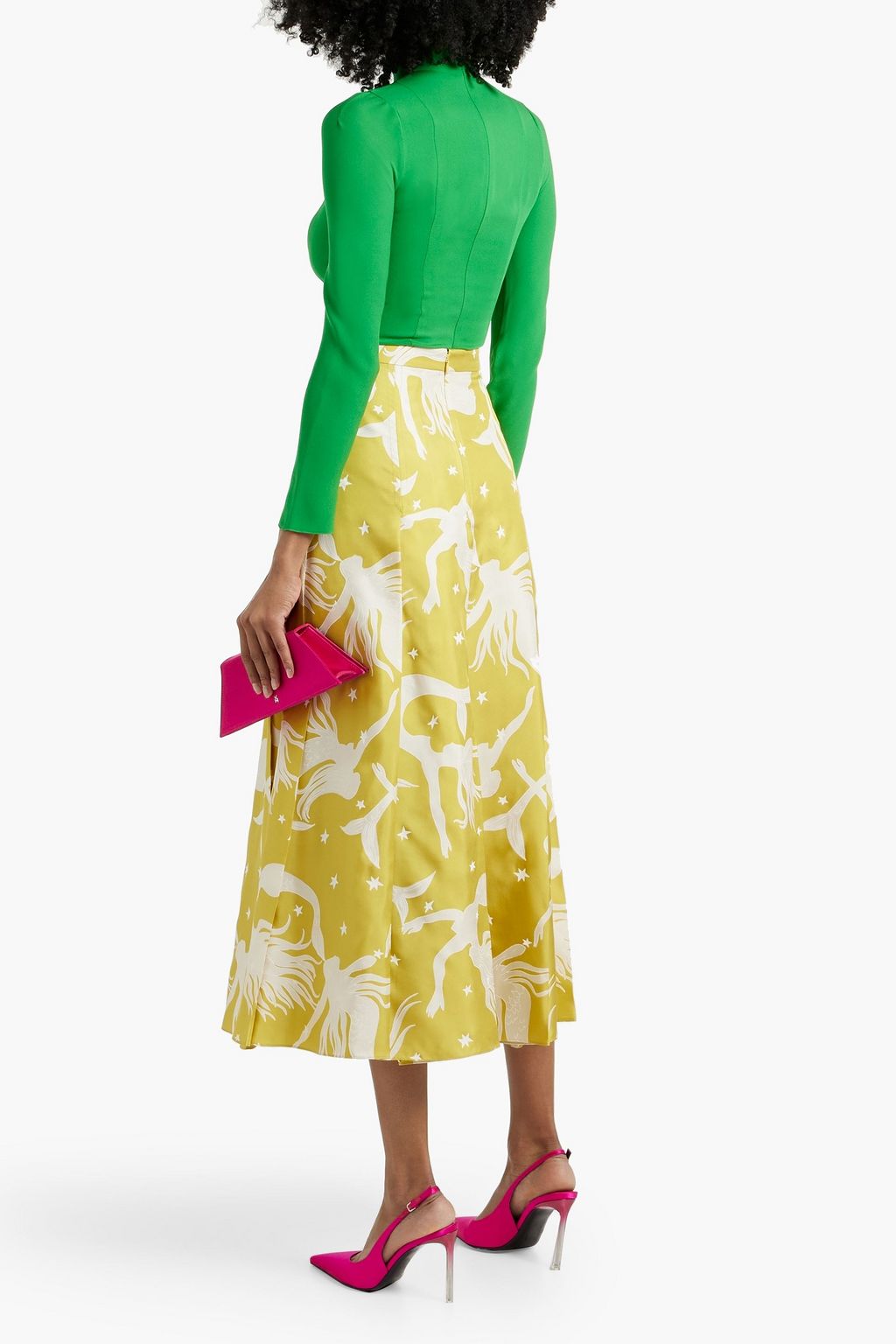 VALENTINO GARAVANI Pleated printed silk-twill midi skirt