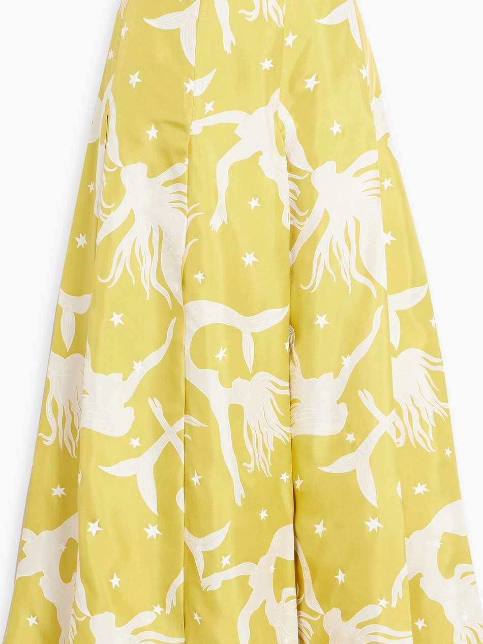 pleated printed silk-twill midi skirt