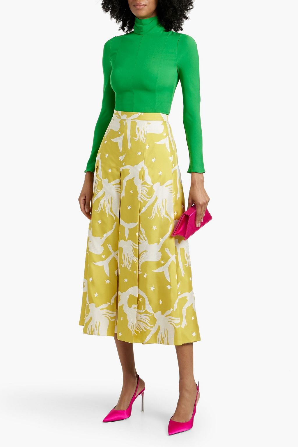 VALENTINO GARAVANI Pleated printed silk-twill midi skirt