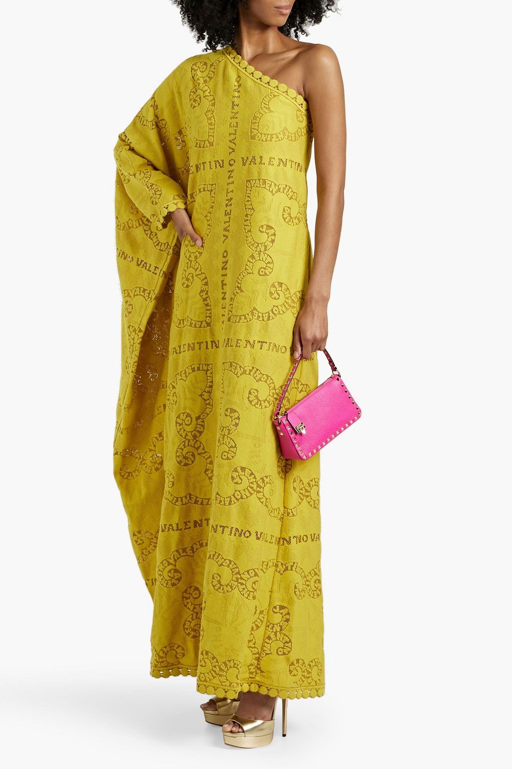 VALENTINO GARAVANI One-sleeve cotton-blend jacquard gown
