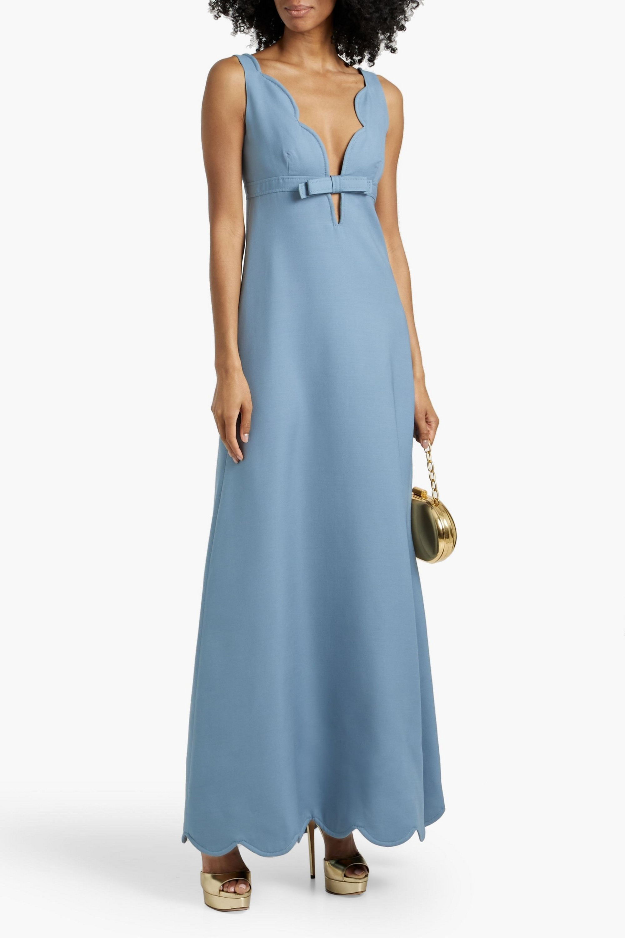 Valentino Garavani Bow-detailed scalloped wool and silk-blend crepe gown