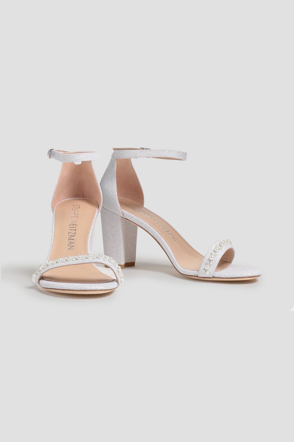 STUART WEITZMAN Embellished glittered satin sandals