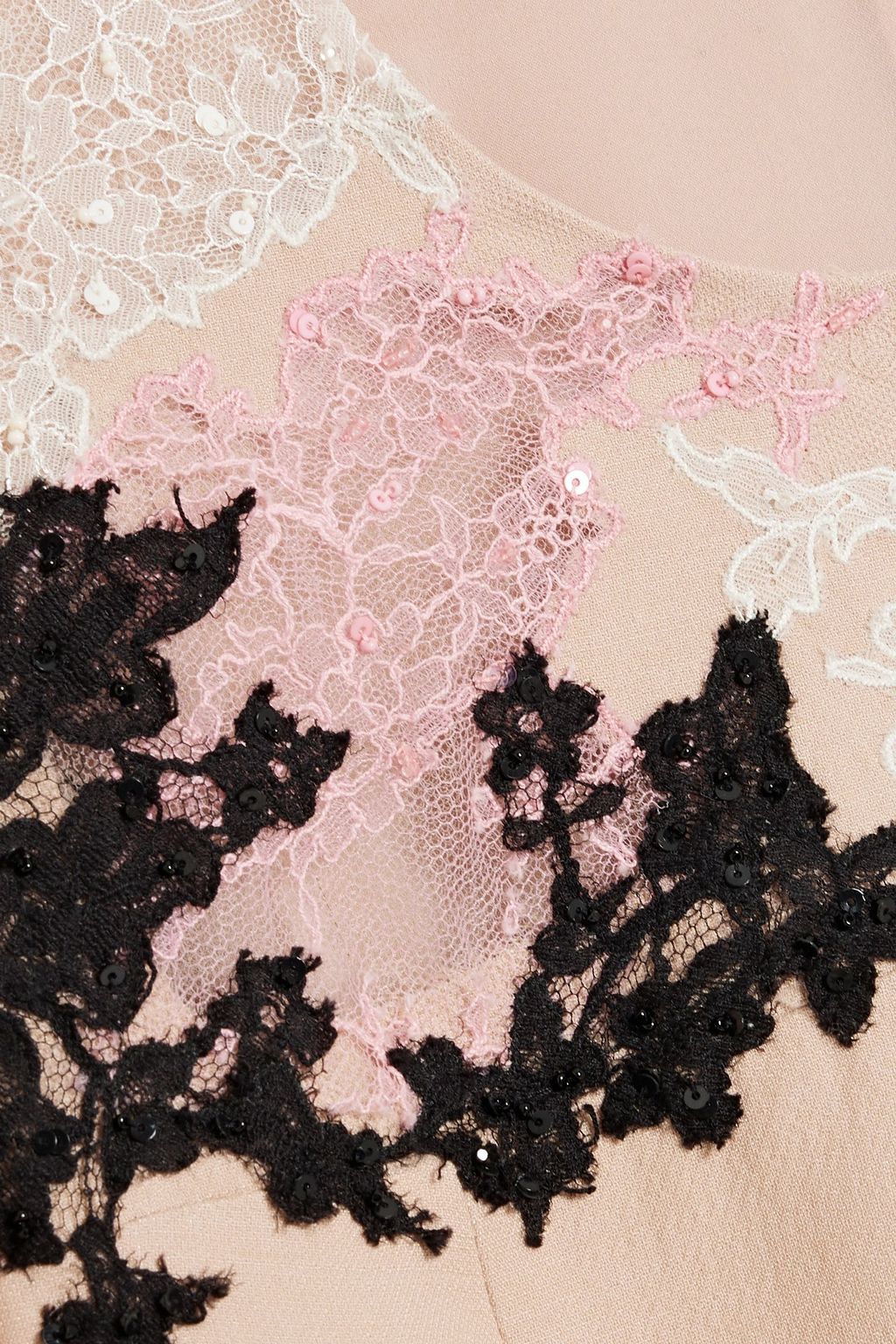 VALENTINO GARAVANI Embellished corded lace-paneled wool and silk-blend crepe mini dress