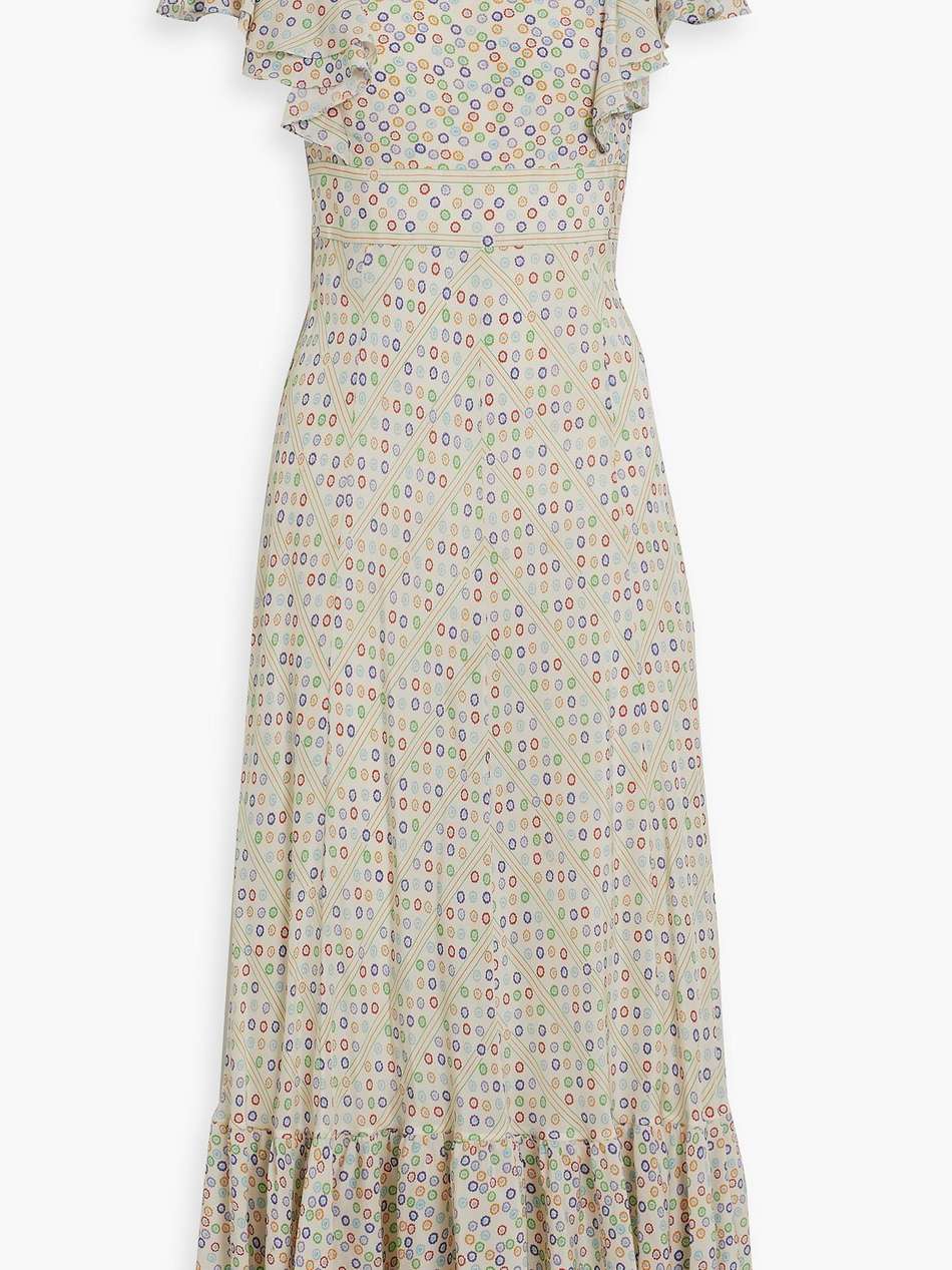 ruffled printed silk crepe de chine midi dress