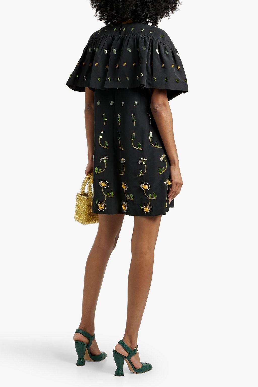 VALENTINO GARAVANI Cape-effect embellished cotton-blend faille mini dress