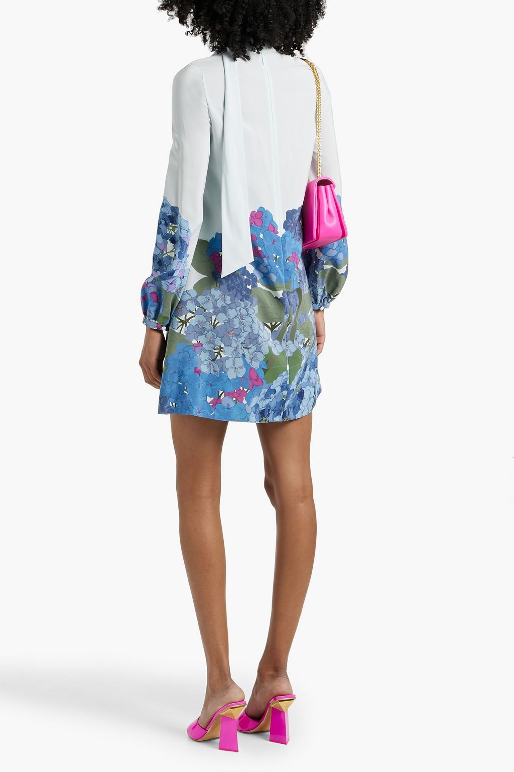 VALENTINO GARAVANI Tie-neck floral-print silk crepe de chine mini dress