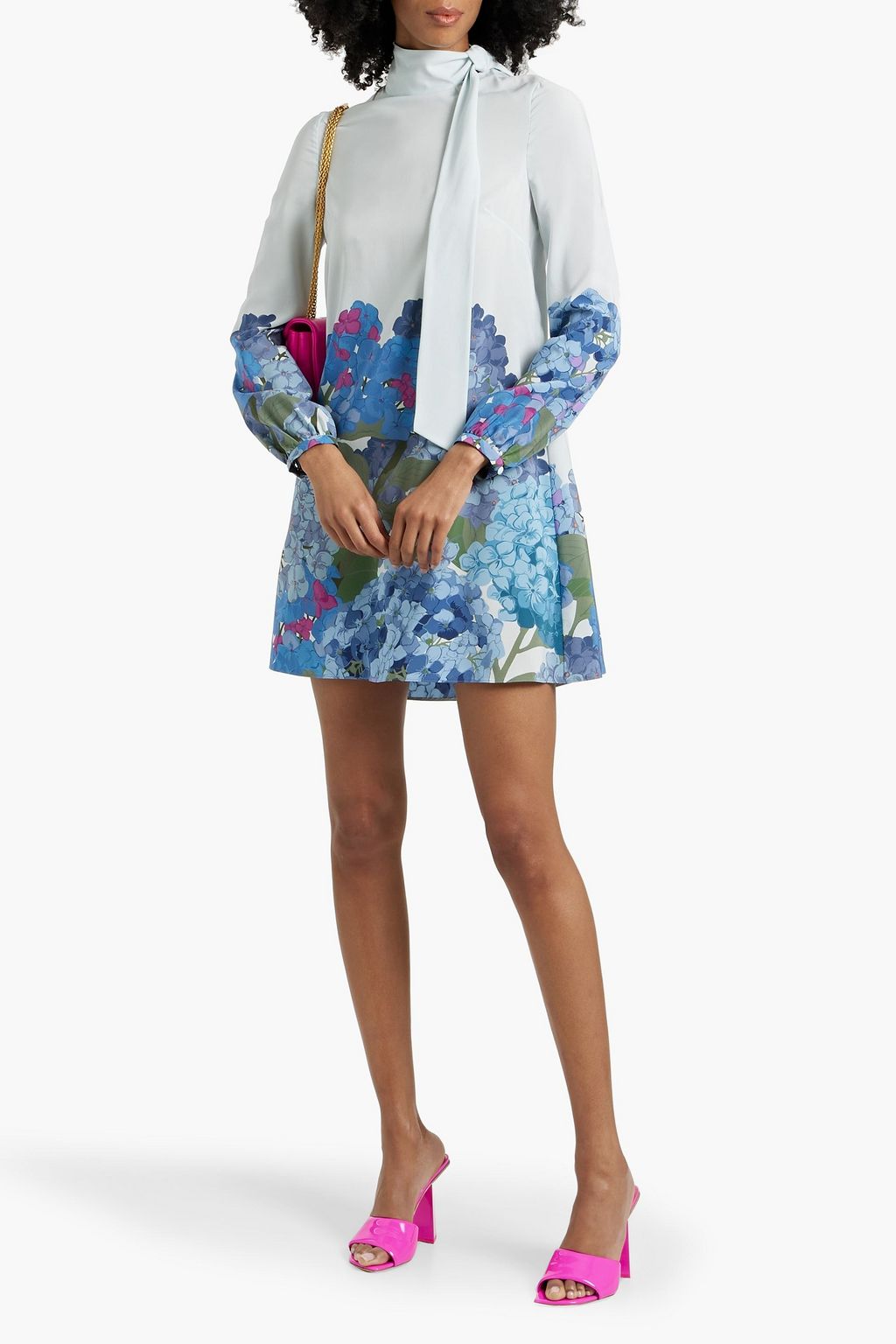 VALENTINO GARAVANI Tie-neck floral-print silk crepe de chine mini dress