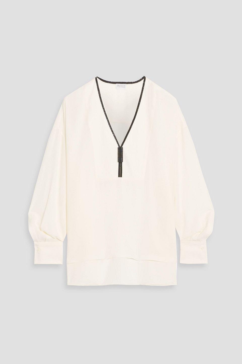 brunello cucinelli - bead-embellished silk-crepon blouse - white - s