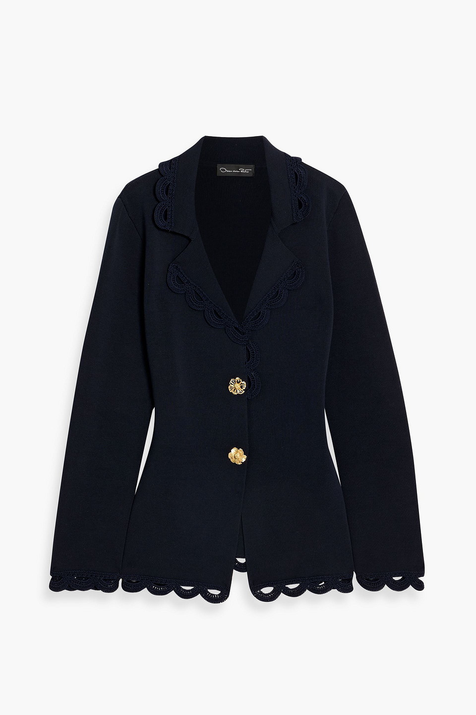 oscar de la renta - crochet-trimmed cotton-blend jacket - blue - l