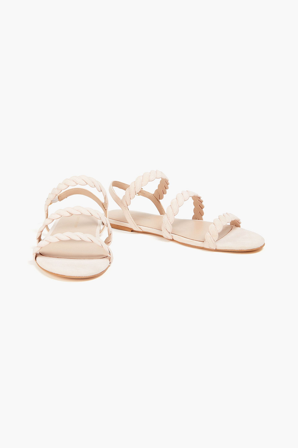 Stuart Weitzman Slingback-sandalen Aus Veloursleder Mit Flechtdetails In Pastellrosa