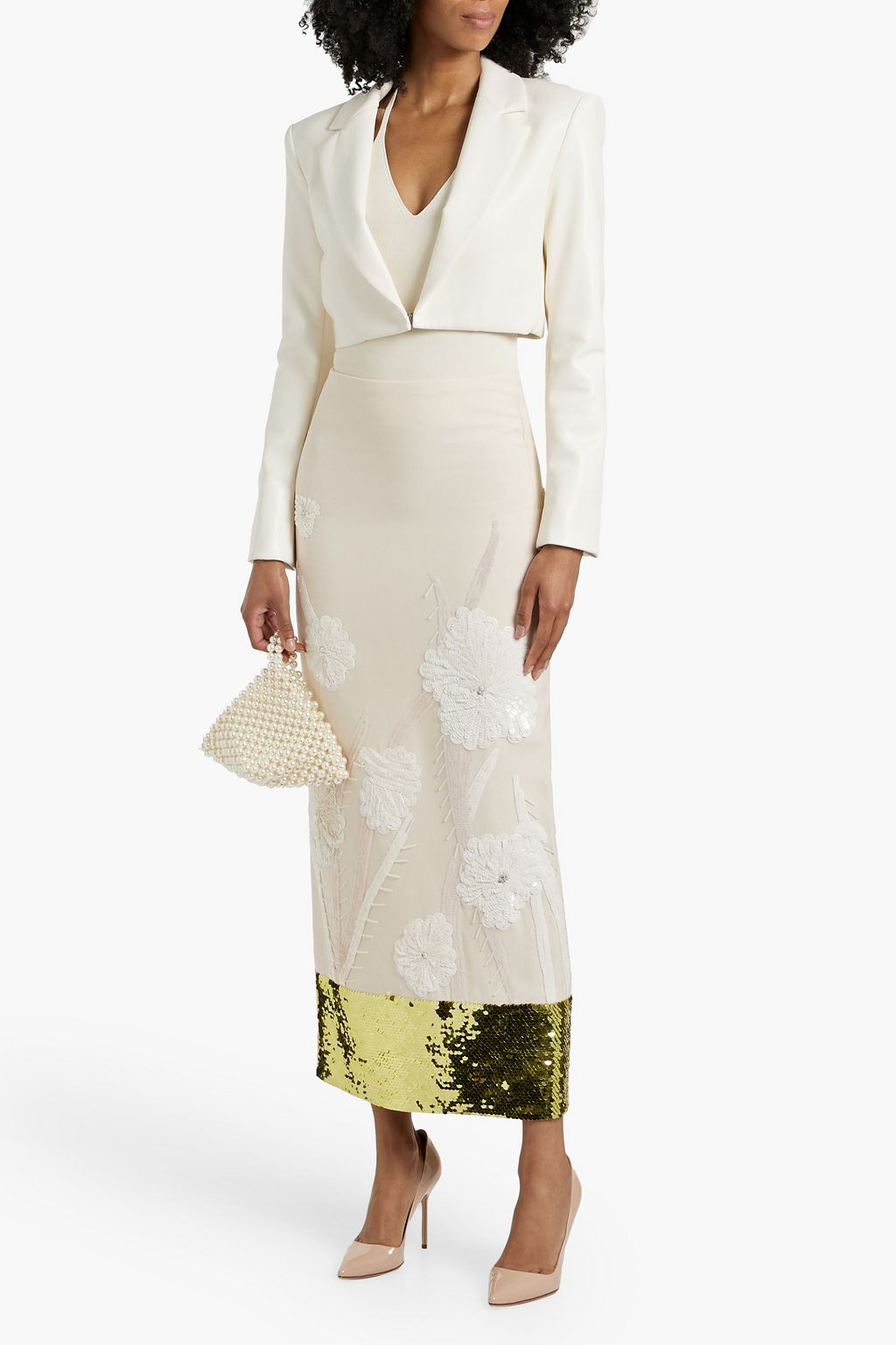 VALENTINO GARAVANI Embellished wool and silk-blend crepe maxi skirt