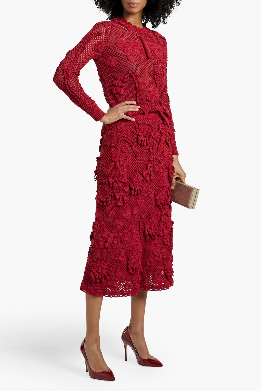 VALENTINO GARAVANI Crocheted cotton midi skirt