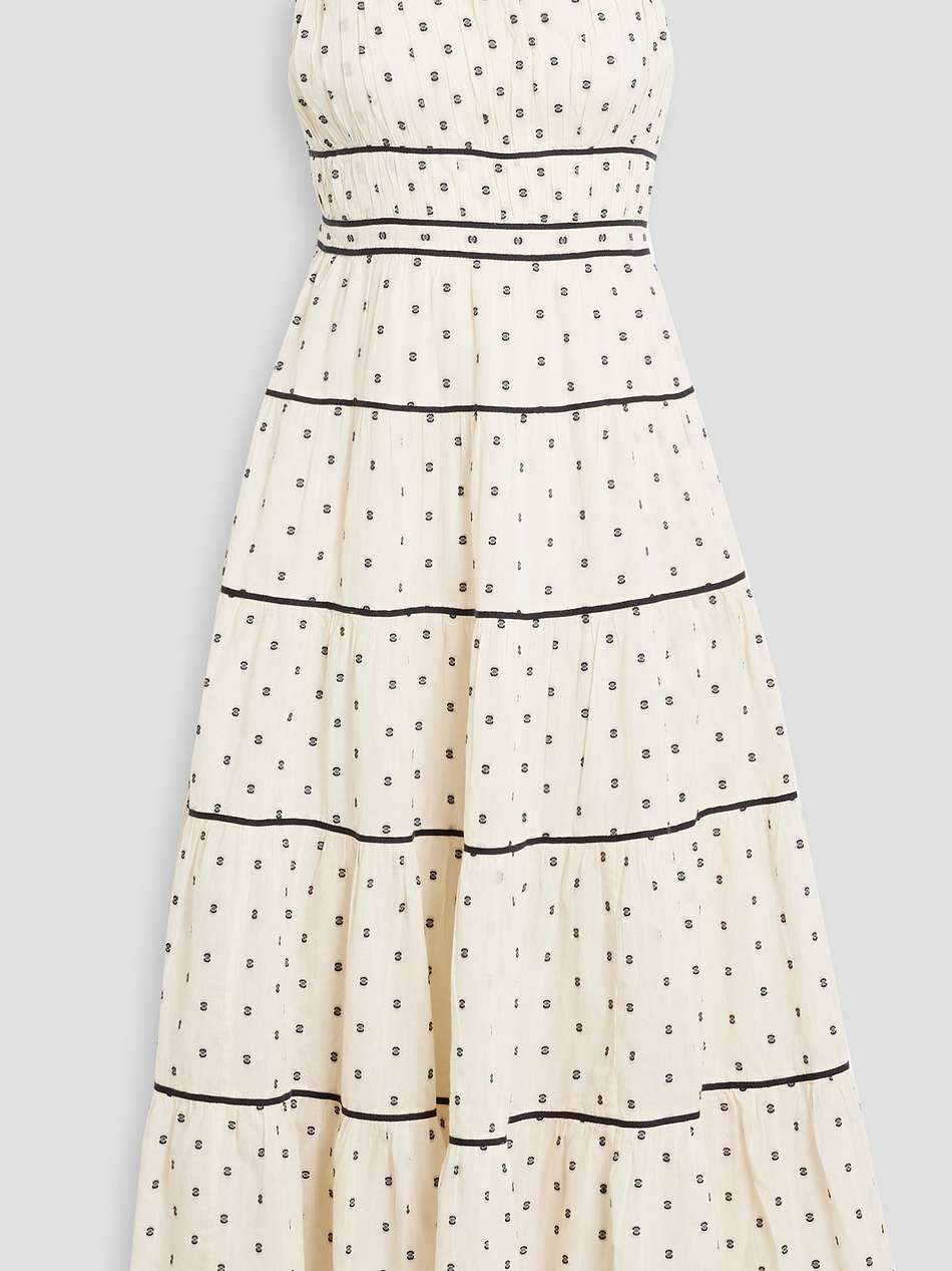 clemente tiered embroidered cotton midi dress