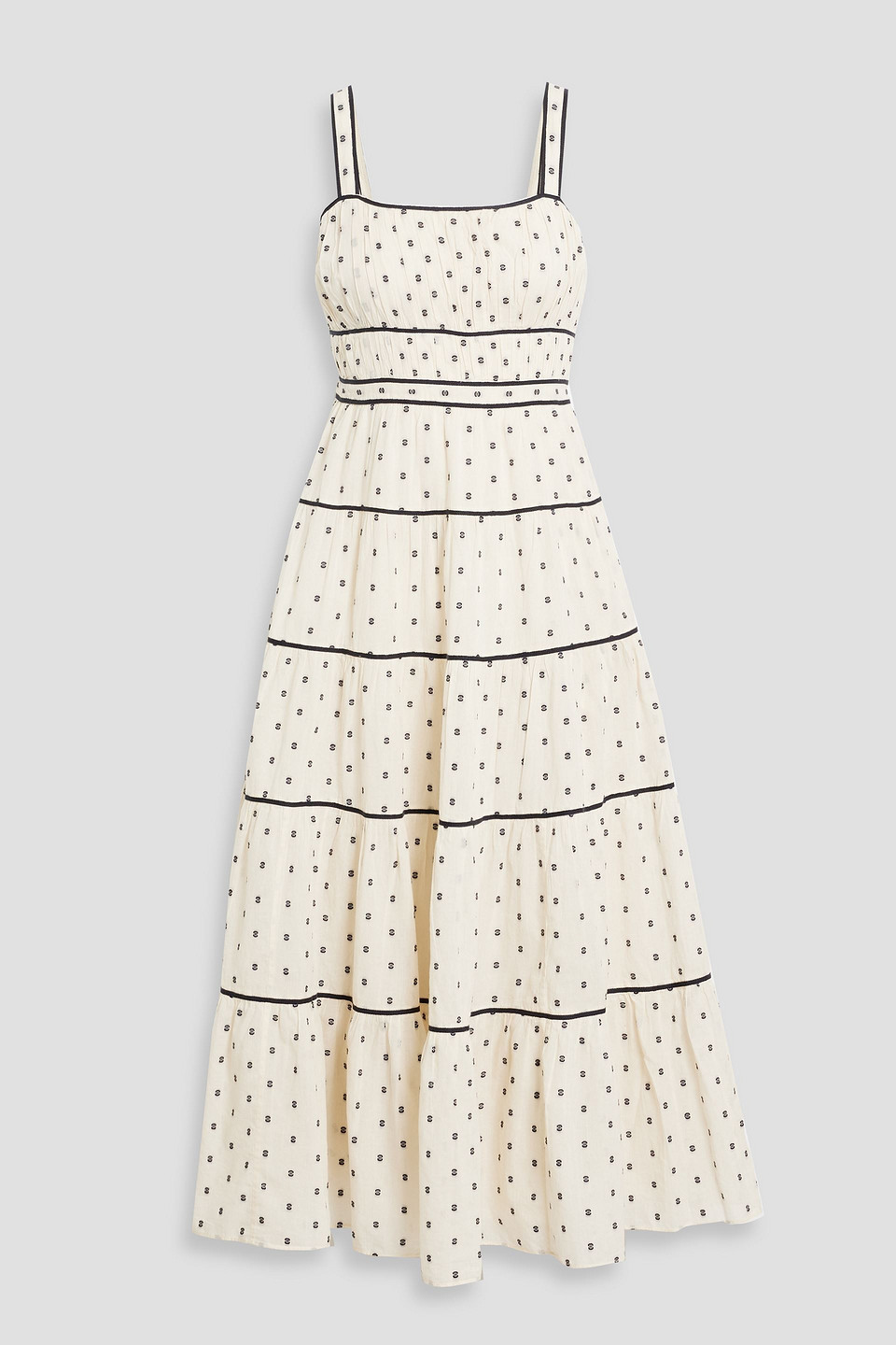 ulla johnson - clemente tiered embroidered cotton midi dress - white - us 6