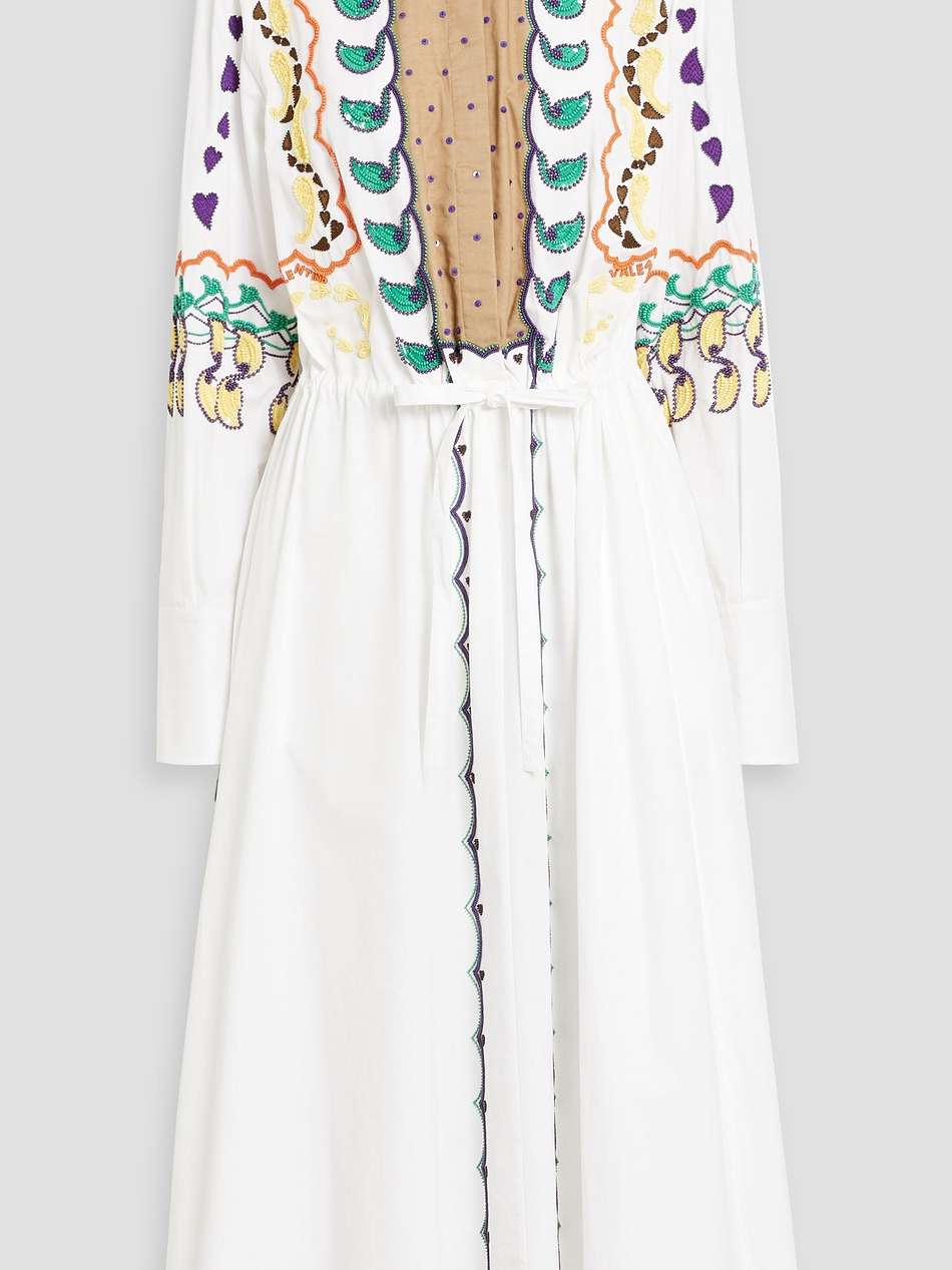 embellished cotton-poplin midi shirt dress