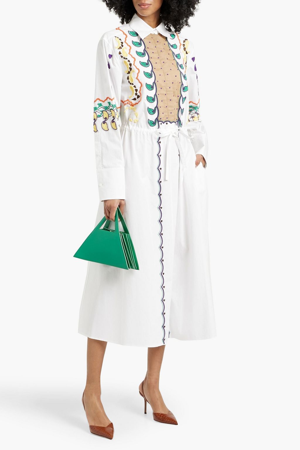 VALENTINO GARAVANI Embellished cotton-poplin midi shirt dress