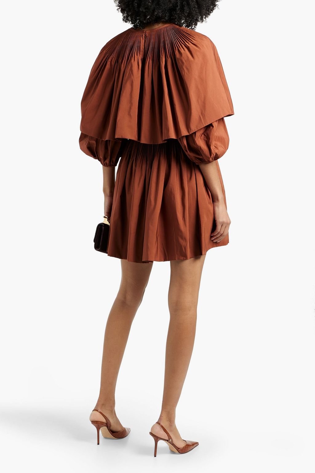 VALENTINO GARAVANI Cape-effect pleated cotton-blend poplin mini dress