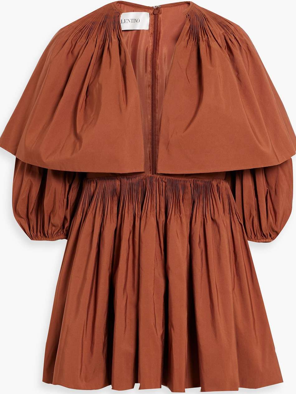 cape-effect pleated cotton-blend poplin mini dress