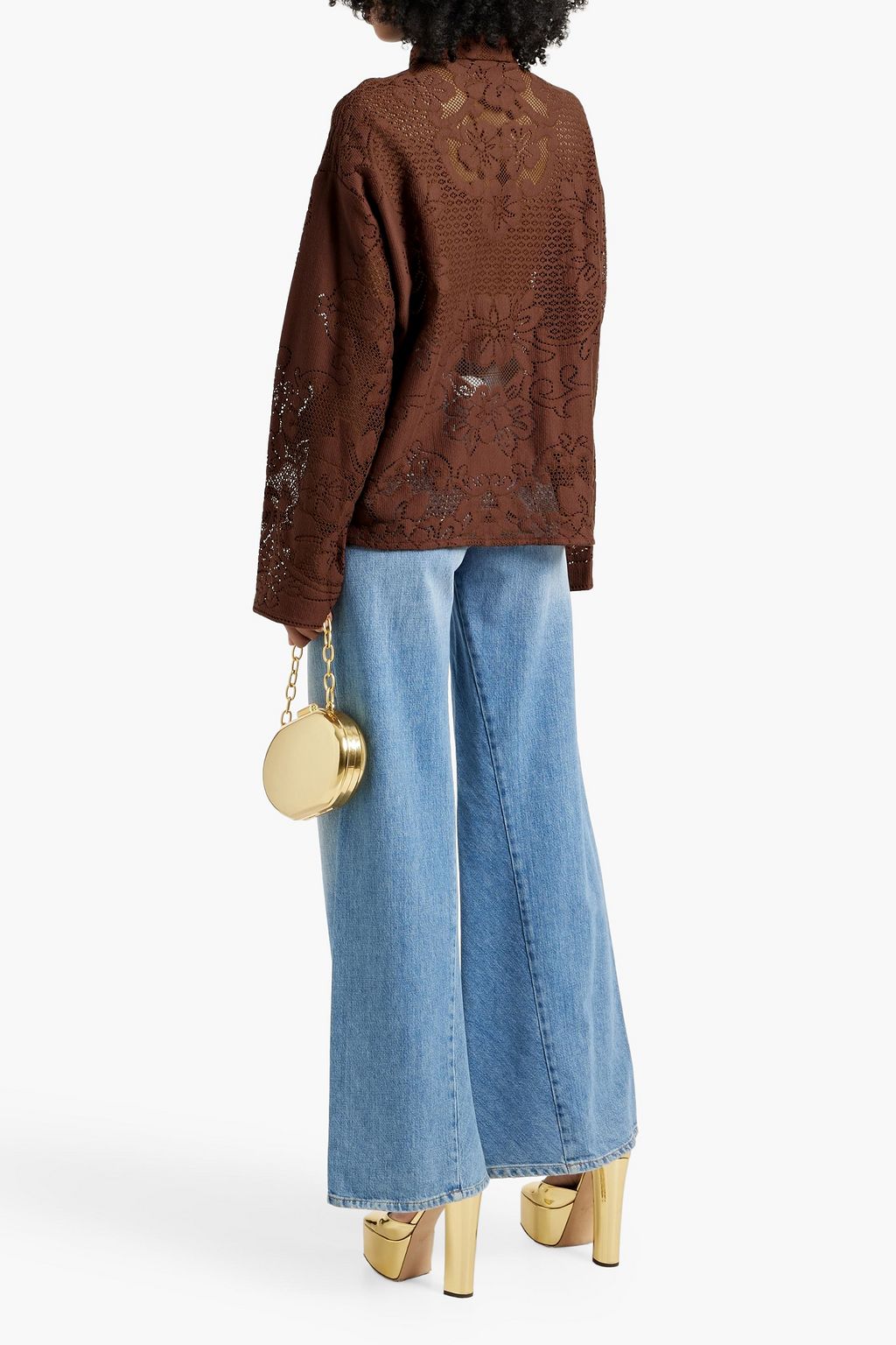VALENTINO GARAVANI Embellished pointelle-knit cotton-blend top