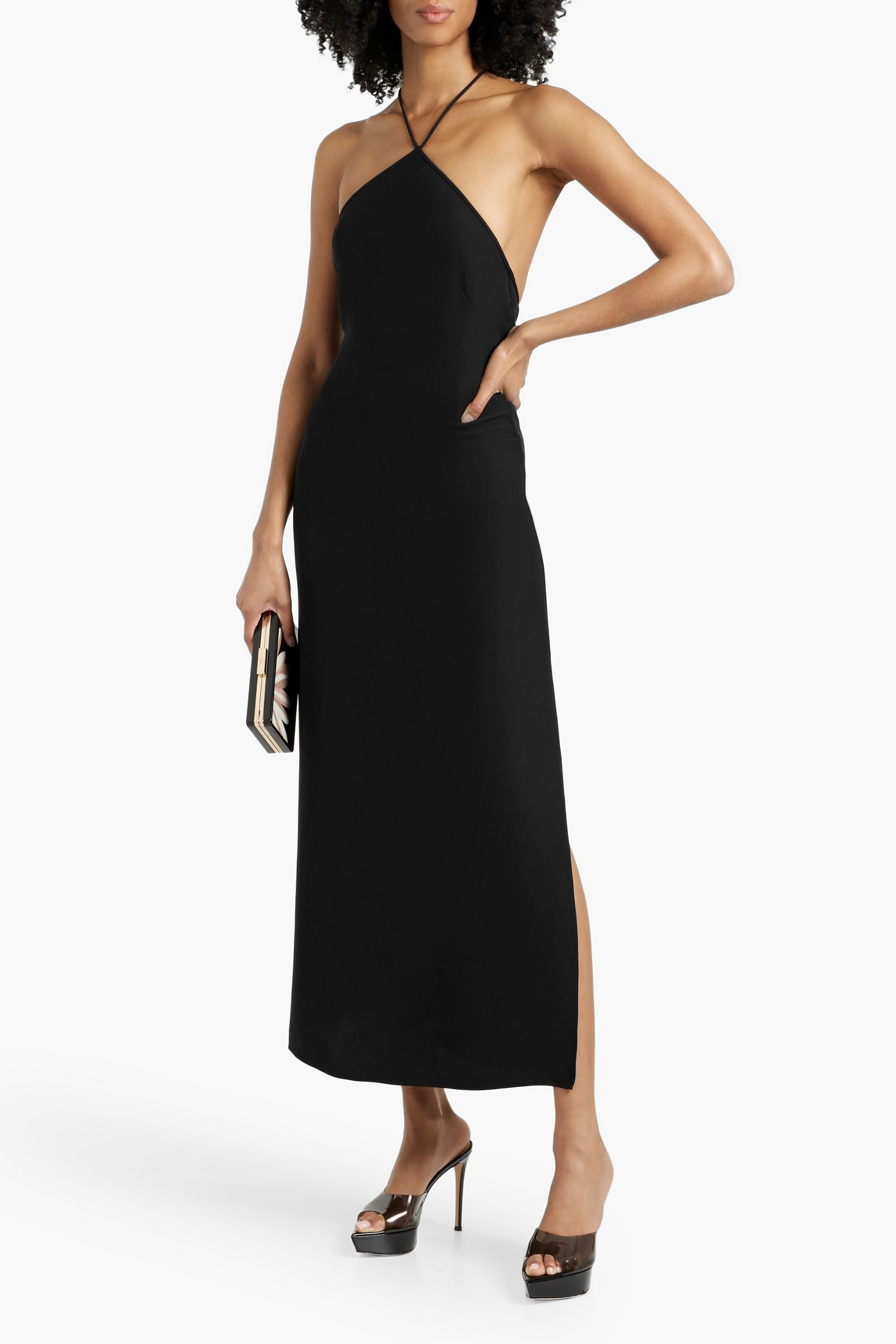 Silk crepe de chine halterneck maxi dress