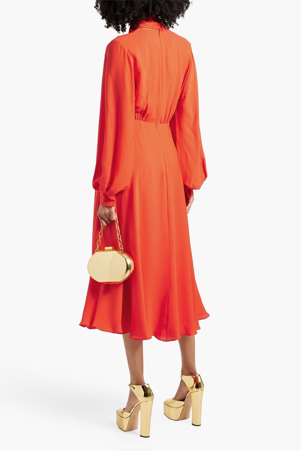 VALENTINO GARAVANI Pussy-bow silk crepe de chine midi dress