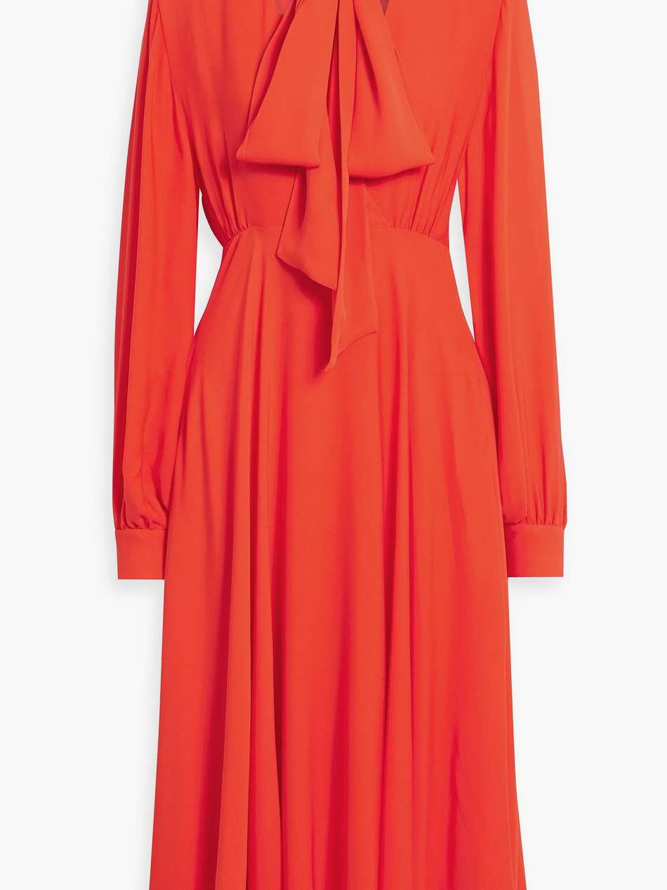 pussy-bow silk crepe de chine midi dress