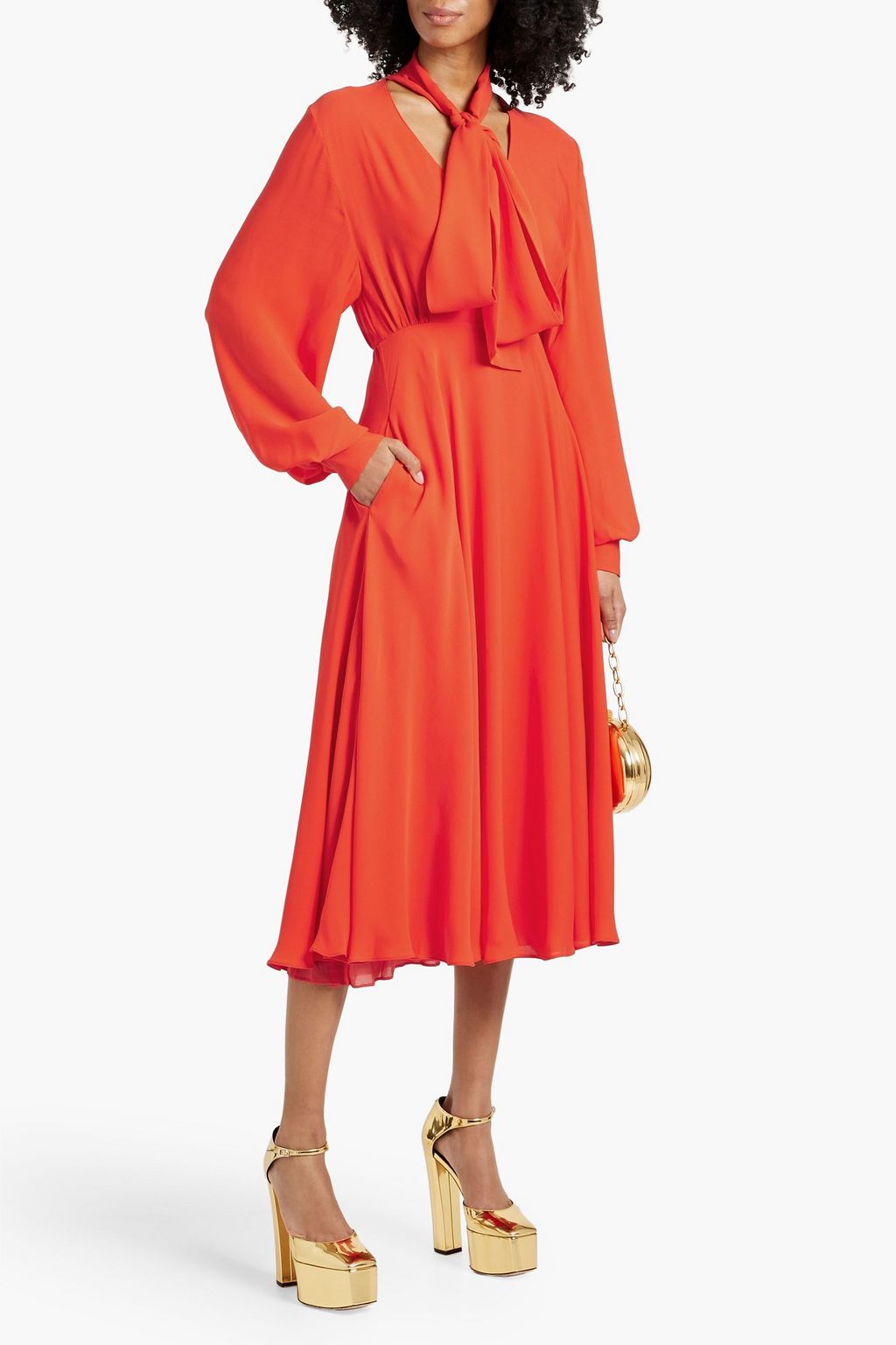 VALENTINO GARAVANI Pussy-bow silk crepe de chine midi dress