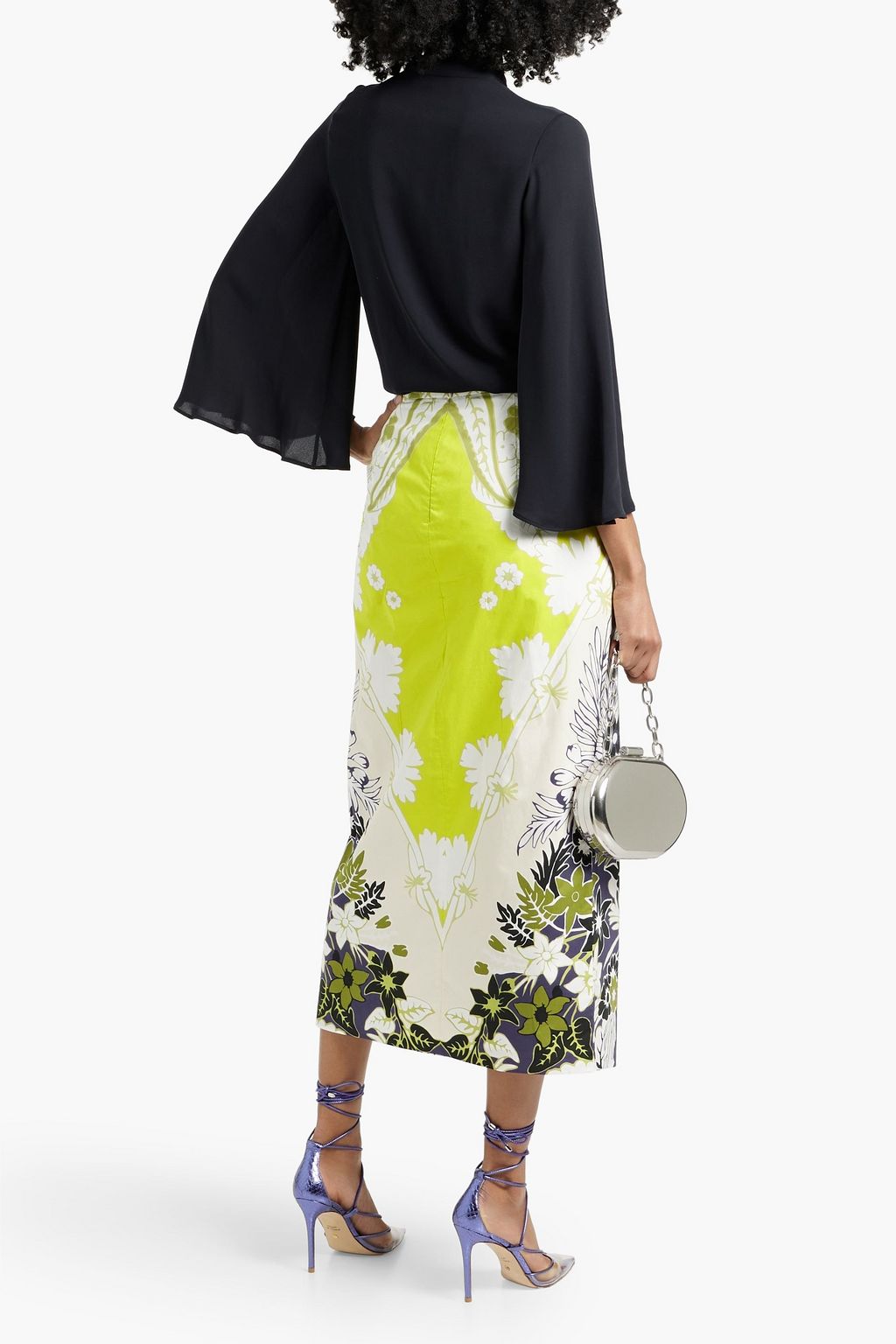 VALENTINO GARAVANI Pleated printed cotton-poplin midi skirt