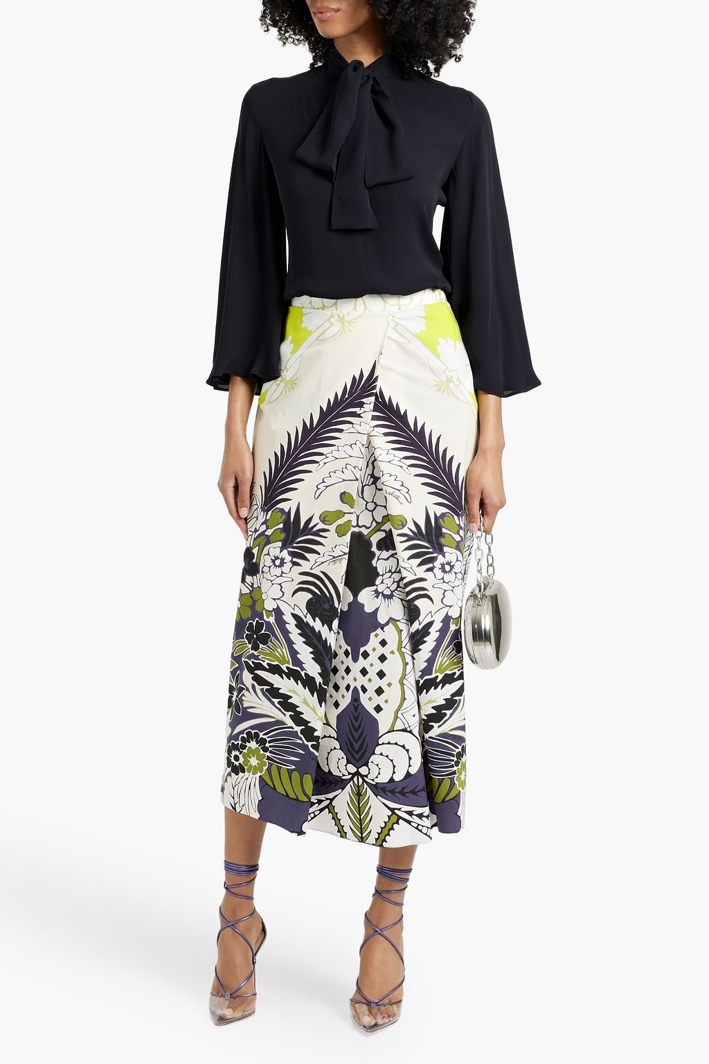 VALENTINO GARAVANI Pleated printed cotton-poplin midi skirt