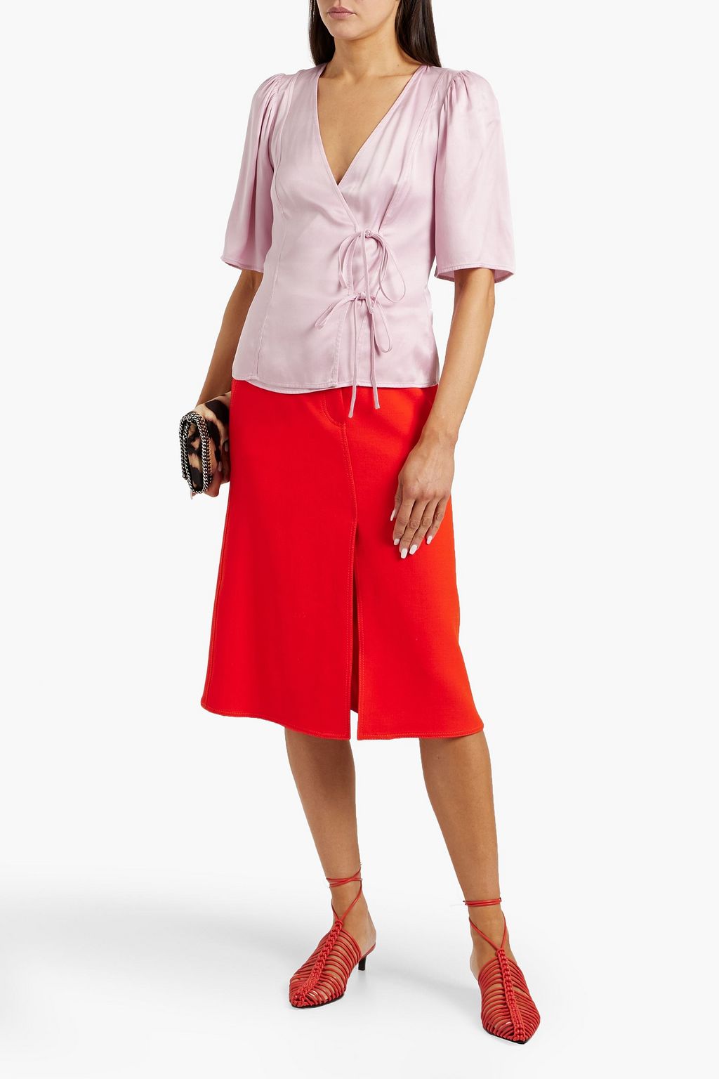 GANNI Cupro-blend wrap top