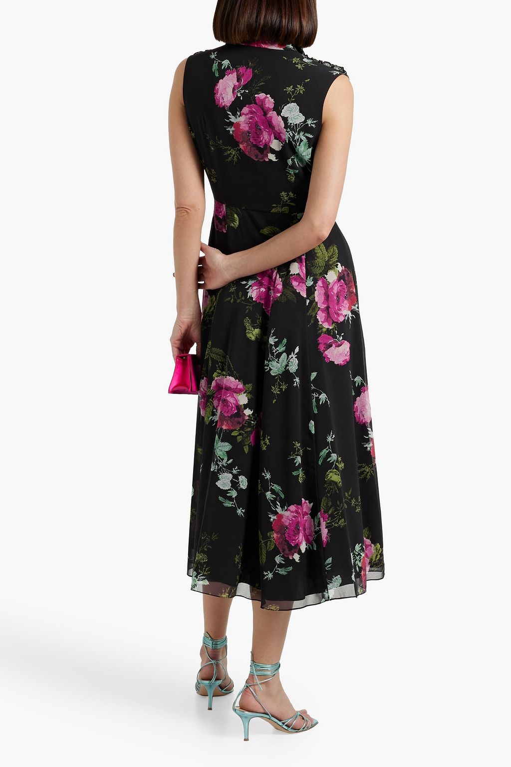 ERDEM Pleated floral-print crepe midi shirt dress