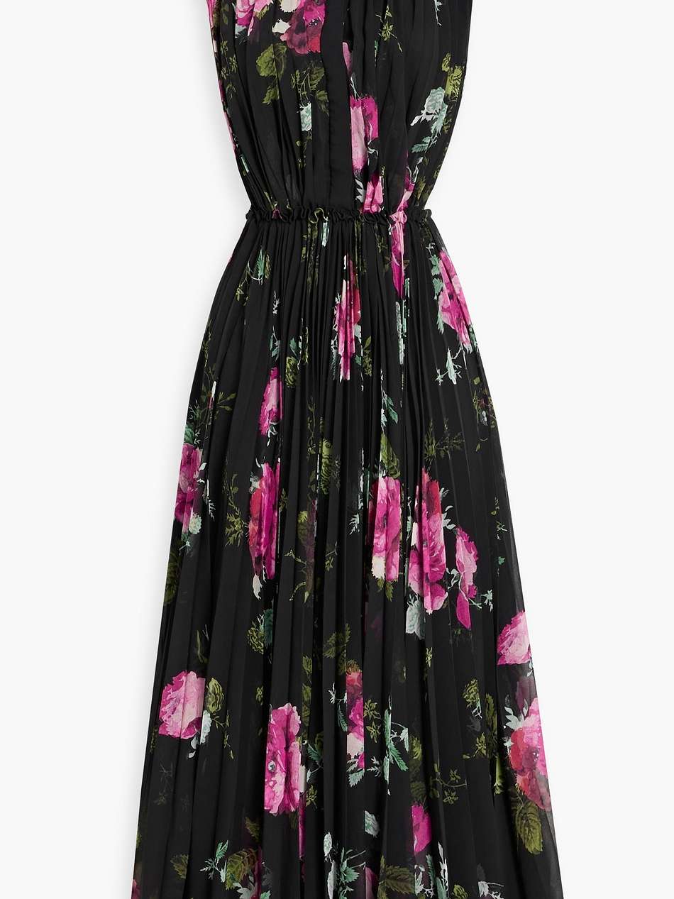 pleated floral-print crepe midi shirt dress