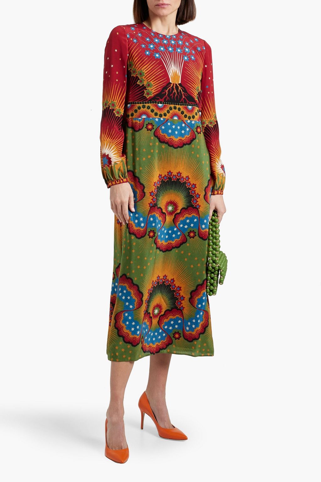 VALENTINO GARAVANI Printed silk crepe de chine midi dress