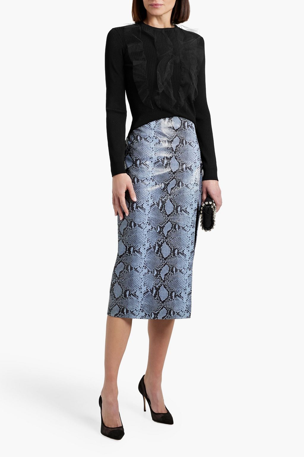 VALENTINO GARAVANI Tulle-trimmed ribbed-knit top