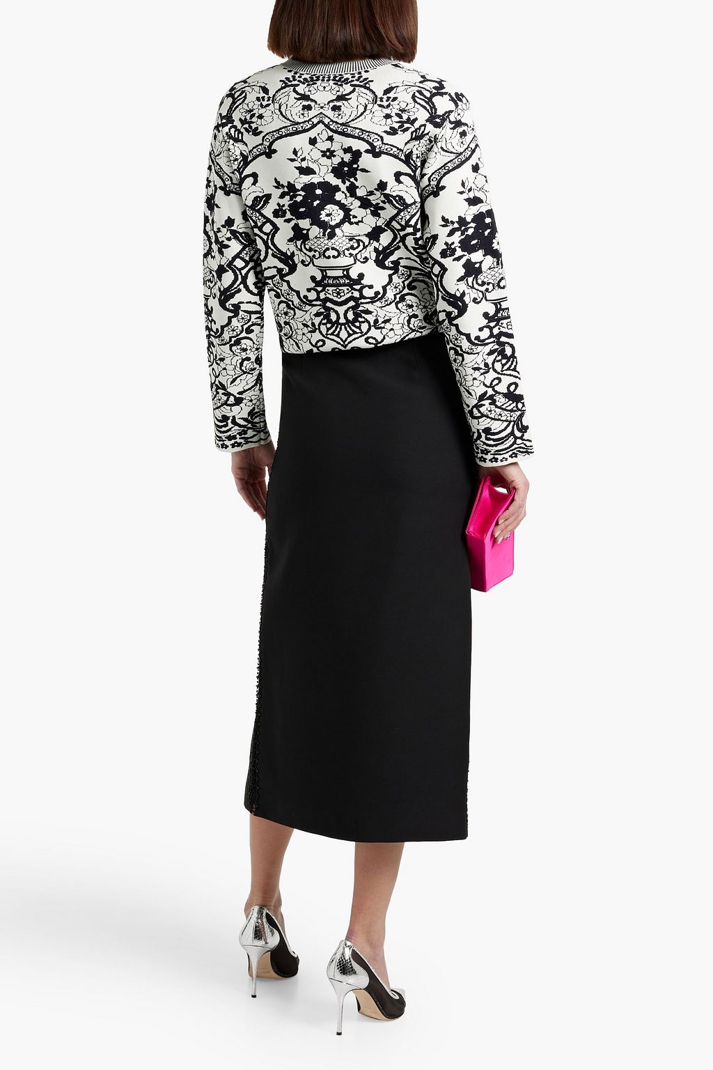VALENTINO GARAVANI Embellished wool and silk-blend crepe midi skirt