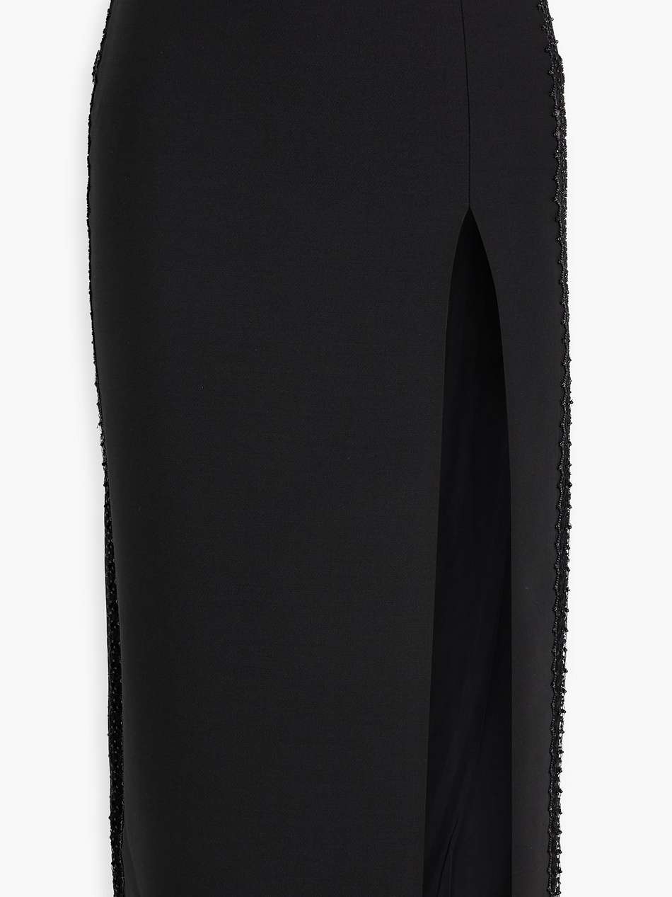 embellished wool and silk-blend crepe midi skirt