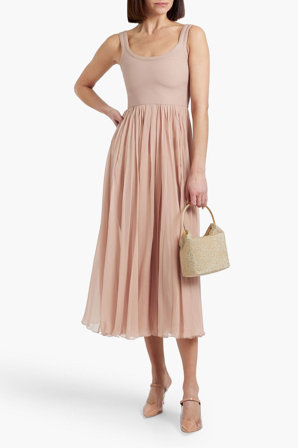 VALENTINO GARAVANI Pleated silk-chiffon and crepe midi dress