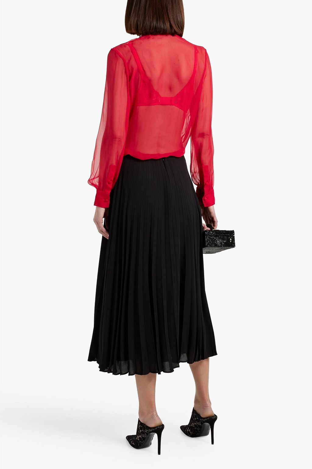 VALENTINO GARAVANI Lace and silk-chiffon blouse