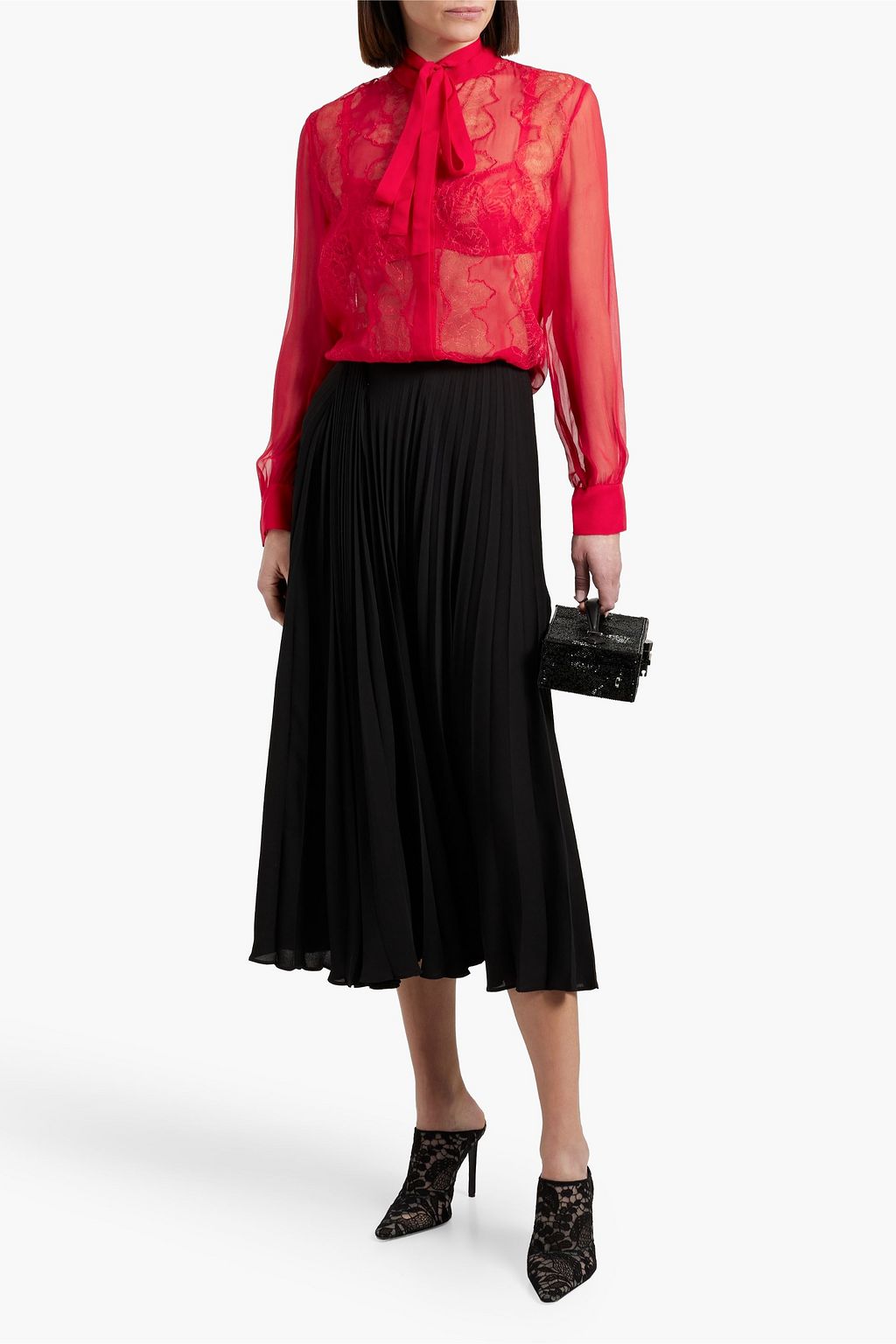 VALENTINO GARAVANI Lace and silk-chiffon blouse