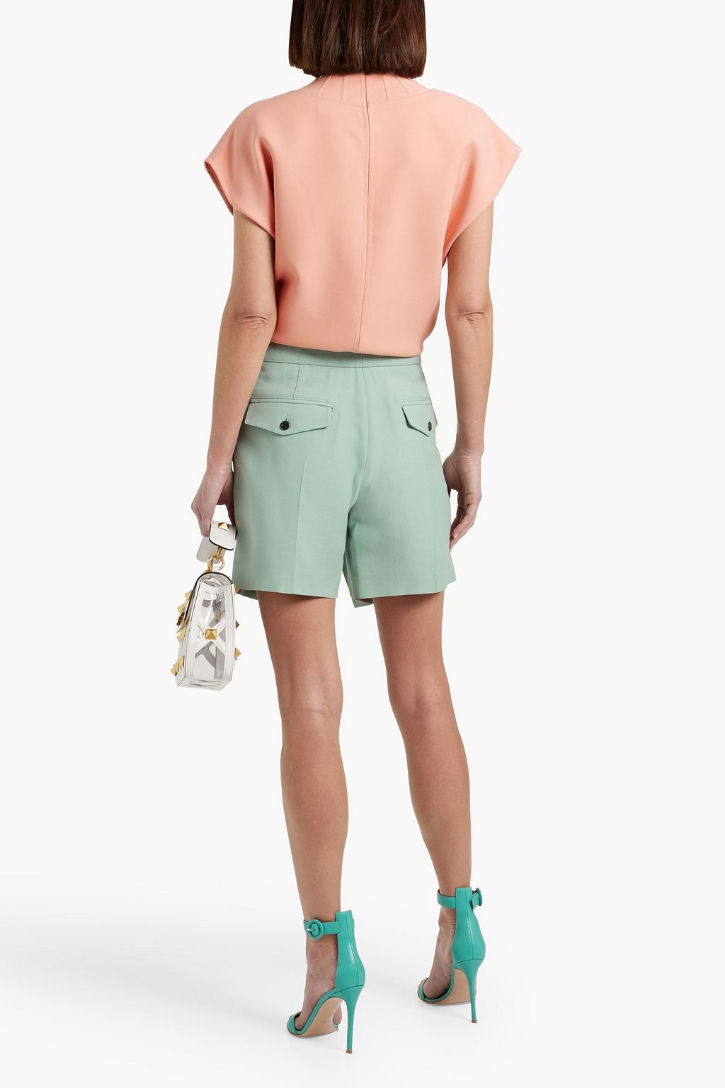 VALENTINO GARAVANI Skirt-effect wool and silk-blend crepe shorts