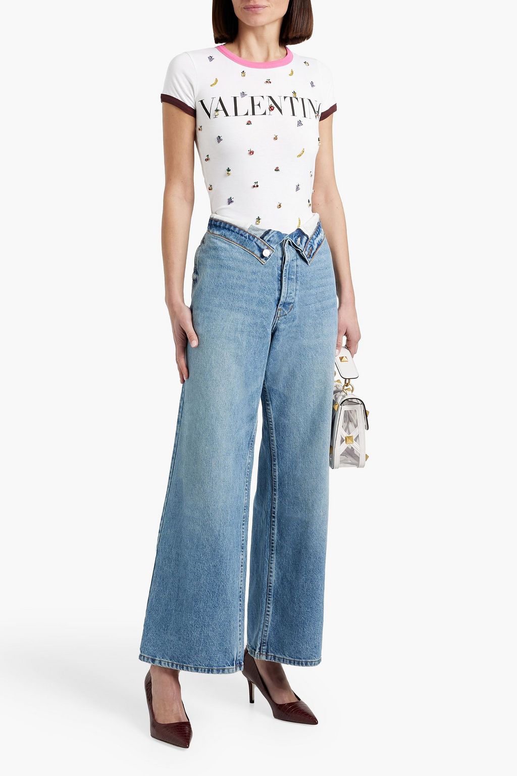 VALENTINO GARAVANI Embellished printed cotton-jersey T-shirt