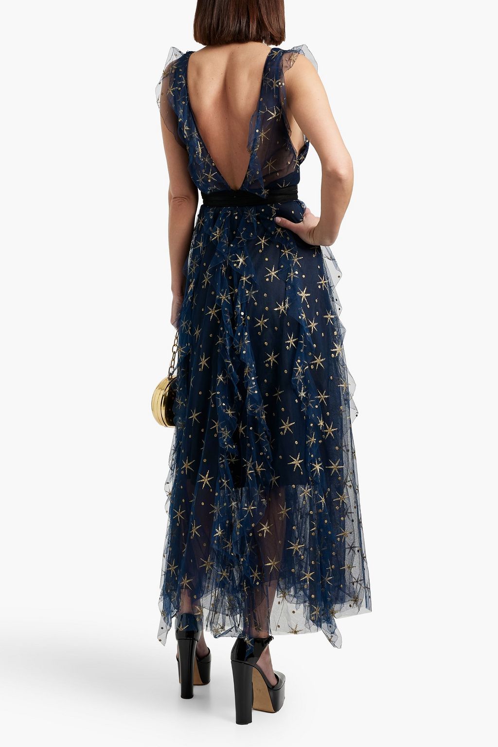 VALENTINO GARAVANI Ruffled metallic embroidered tulle maxi dress