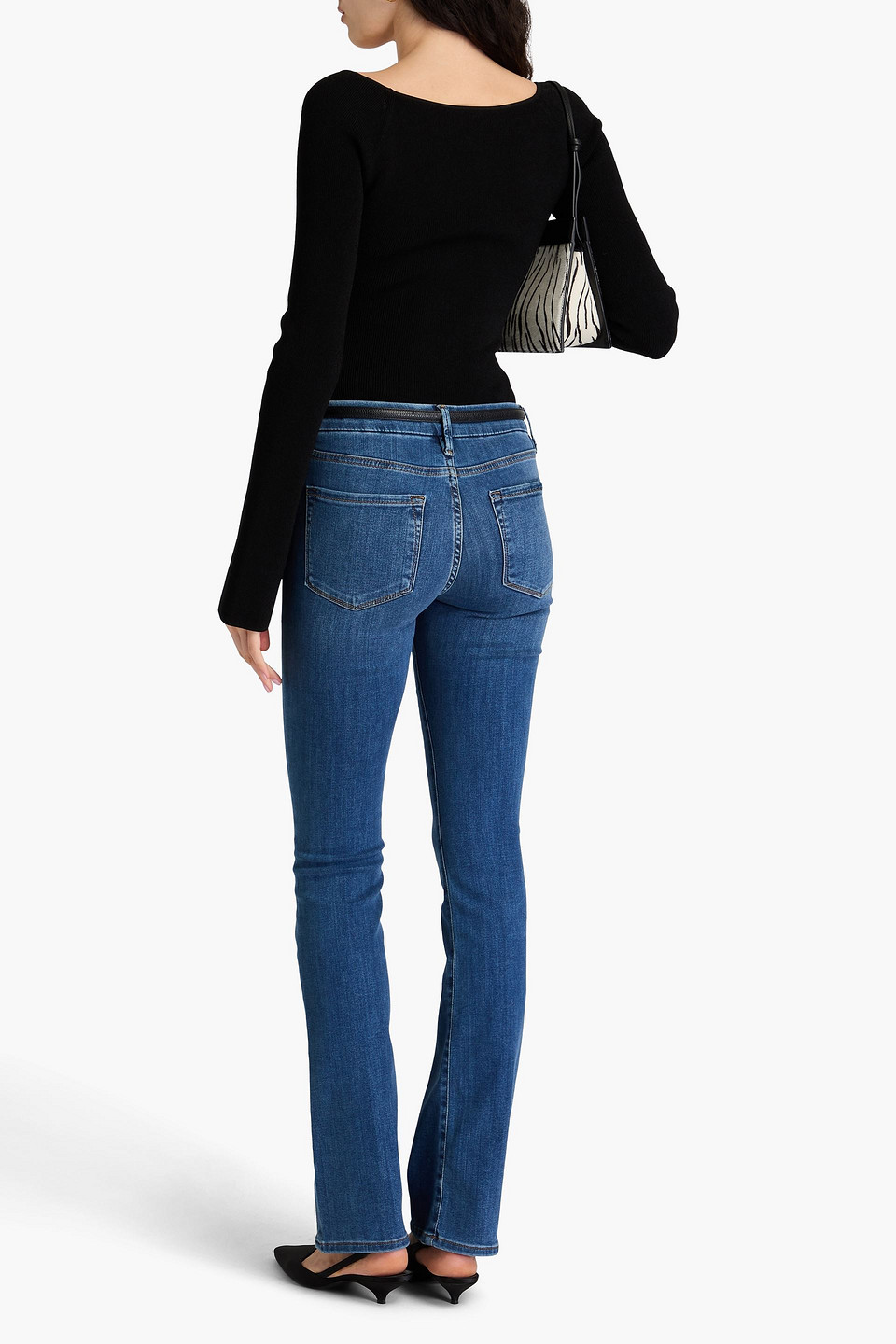 Frame Le Mini Boot Halbhohe Bootcut-jeans In Ausgewaschener Optik In Mittelblauer Denim