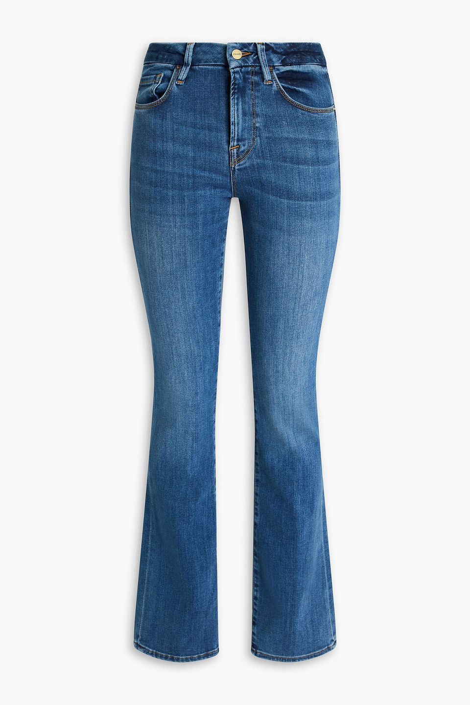 Frame Le Mini Boot Halbhohe Bootcut-jeans In Ausgewaschener Optik In Mittelblauer Denim