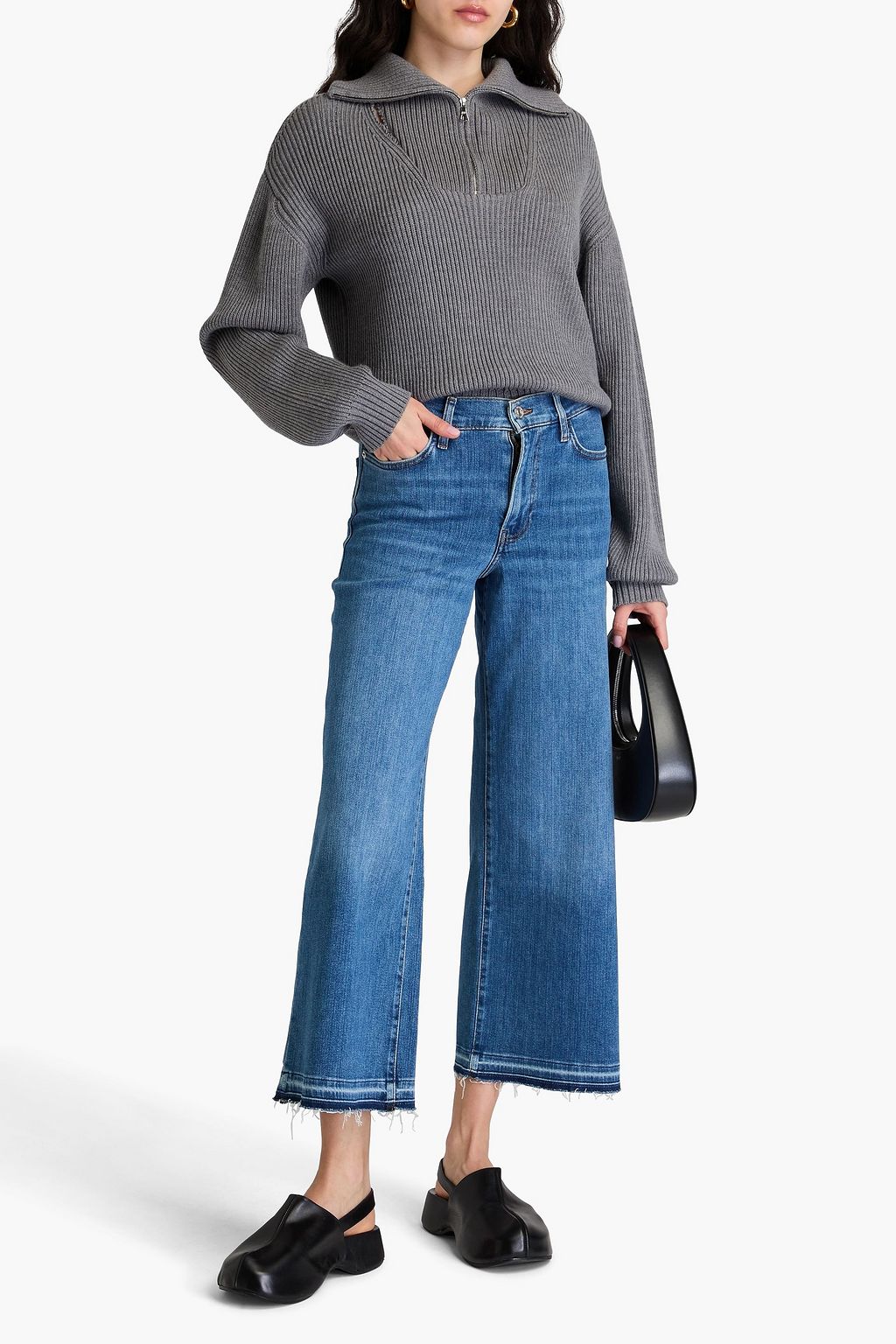 FRAME بنطال Le Pixie Slim Palazzo قصير بأرجل واسعة وبخصر عالٍ