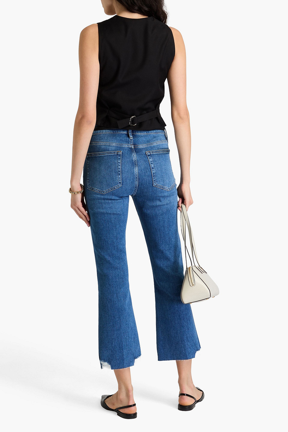 Frame Le Crop Mini Boot Hoch Sitzende Bootcut-jeans In Distressed-optik In Mittelblauer Denim