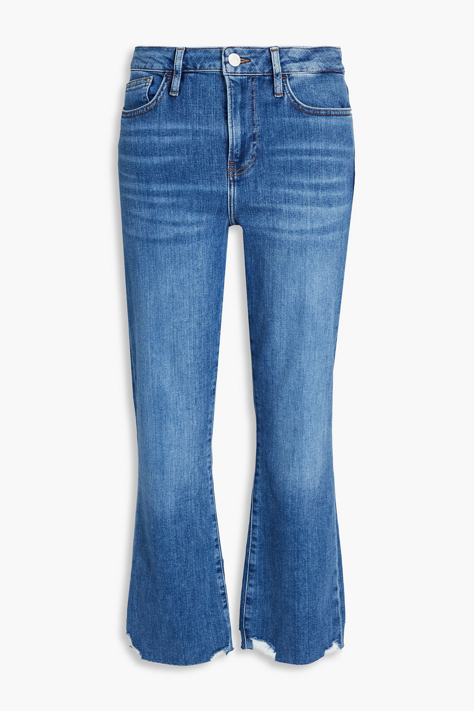 Frame Le Crop Mini Boot Hoch Sitzende Bootcut-jeans In Distressed-optik In Mittelblauer Denim