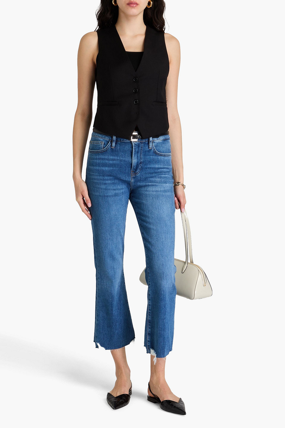 Frame Le Crop Mini Boot Hoch Sitzende Bootcut-jeans In Distressed-optik In Mittelblauer Denim