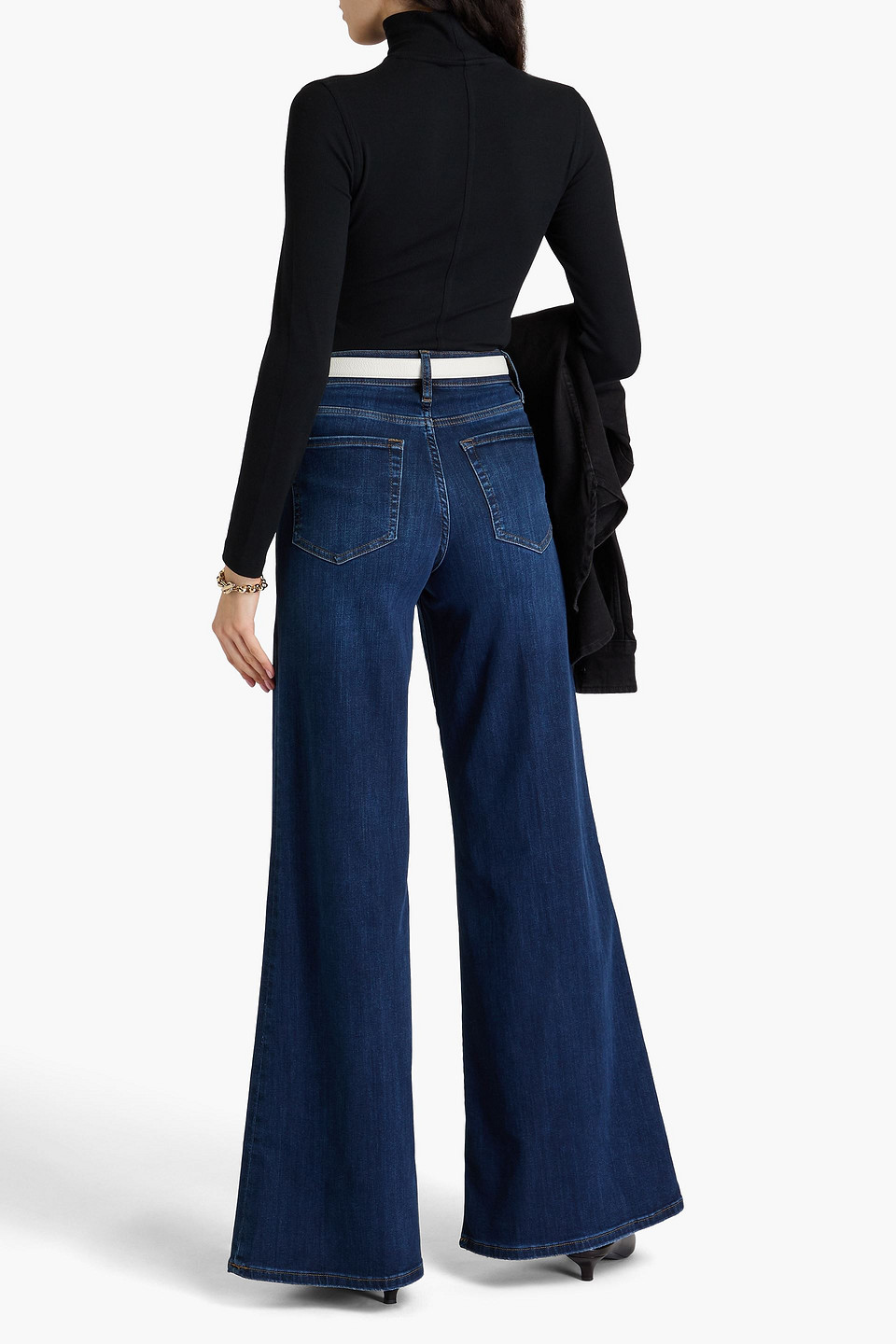 Frame Ribbed Modal-blend Jersey Turtleneck Top In Black