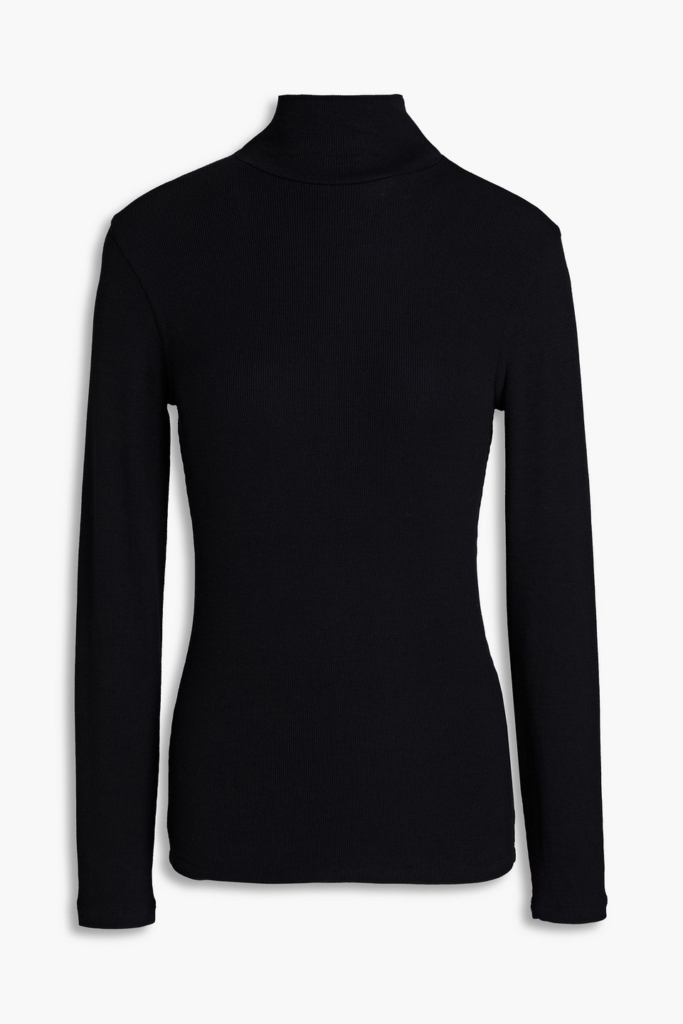Frame Ribbed Modal-blend Jersey Turtleneck Top In Black
